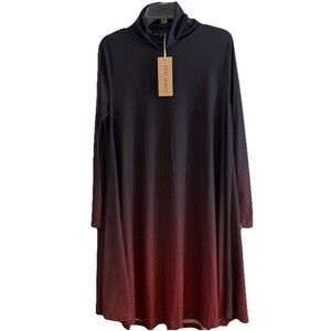 Tendency Midi Dress Womens M Black Burgundy Fade Mock Neck Flare Dark Goth NWT